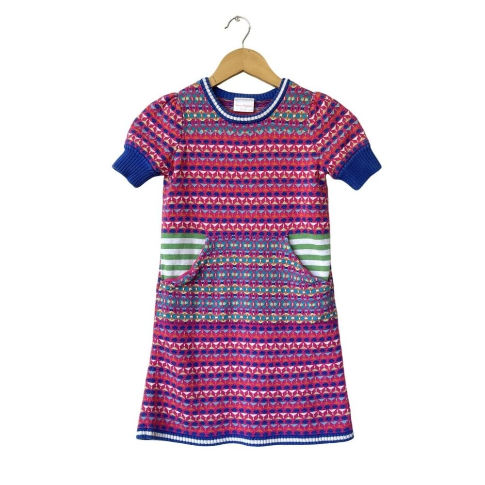 Hanna Anderson Size130 US 8 Girls Multicolor Patterned Knit Dress Rainbow Easter